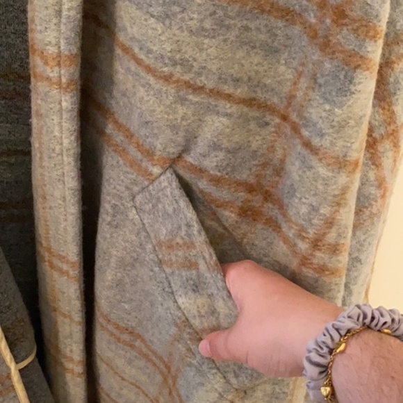 Free People Far From Home Grey plaid wool coat size L - Picture 7 of 10